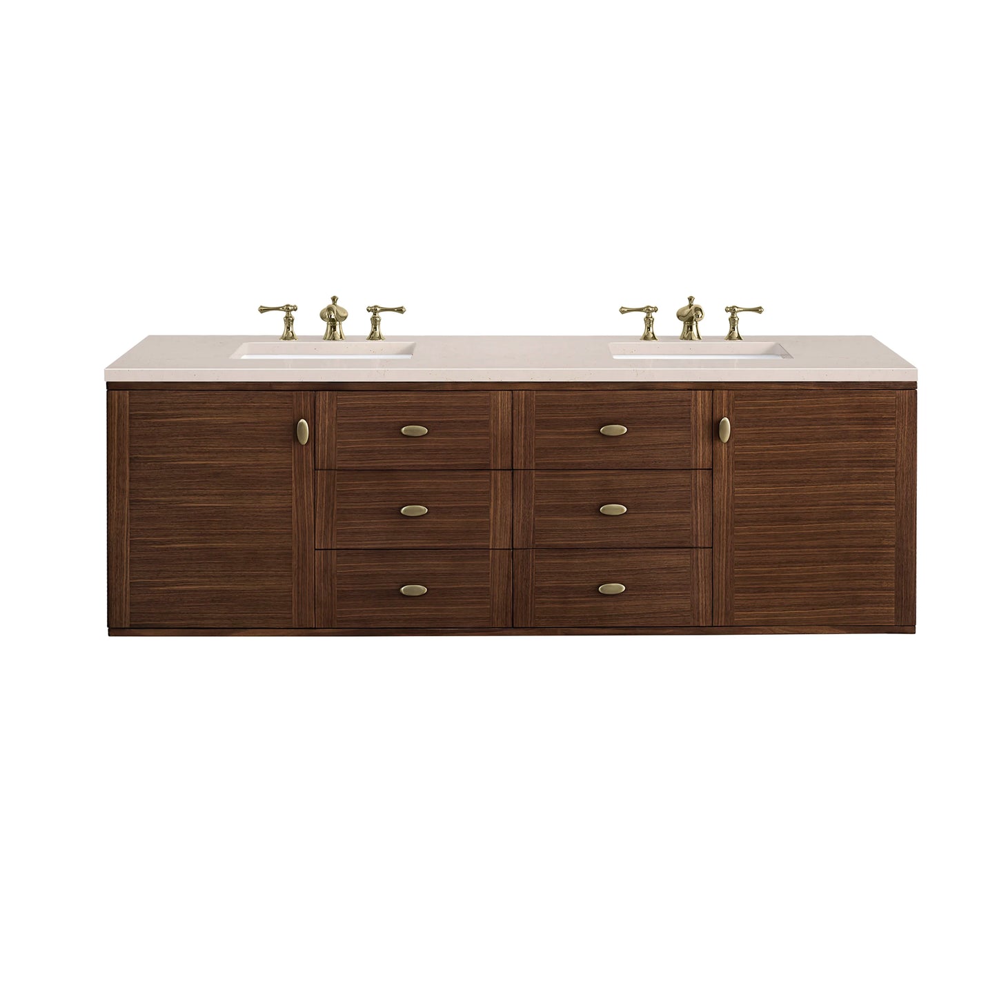 Renovate for Less Atlanta Amberly 72" Double Vanity, Mid-Century Walnut w/ 3 CM Eternal Marfil Top, view 2