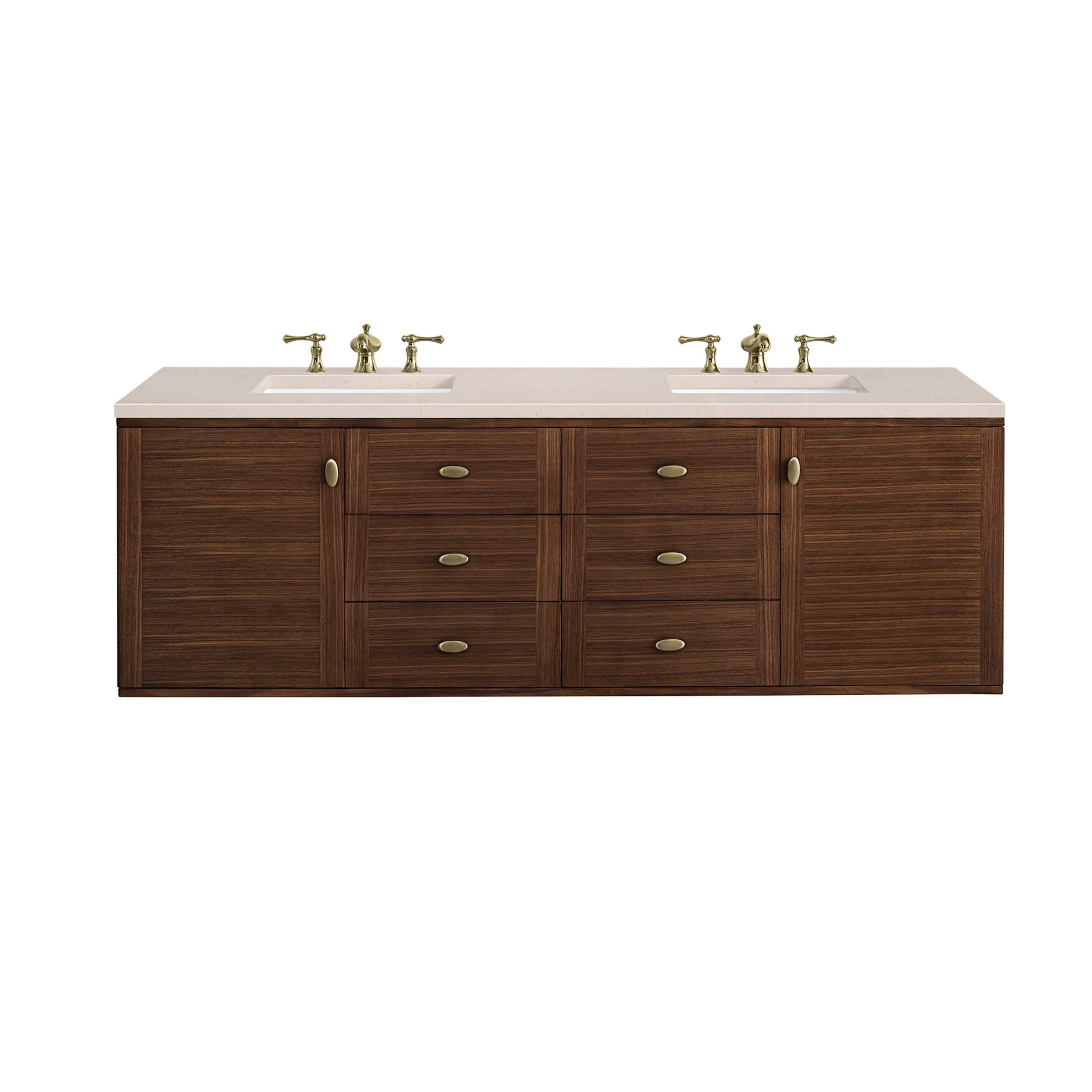 Renovate for Less Atlanta Amberly 72" Double Vanity, Mid-Century Walnut w/ 3 CM Eternal Marfil Top, view 2