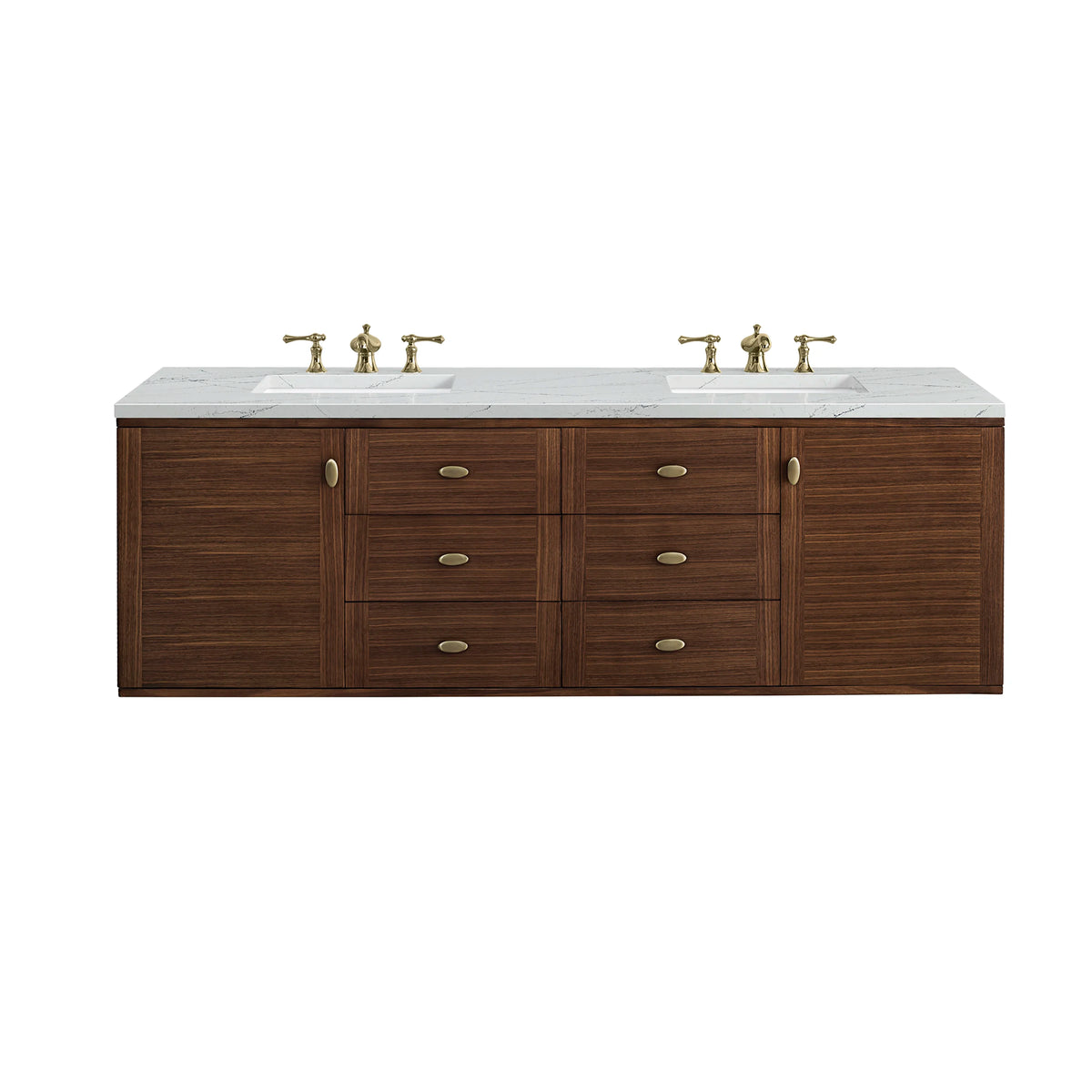 Amberly 72" Double Vanity, Mid-Century Walnut w/ 3 CM Ethereal Noctis Top, view 2