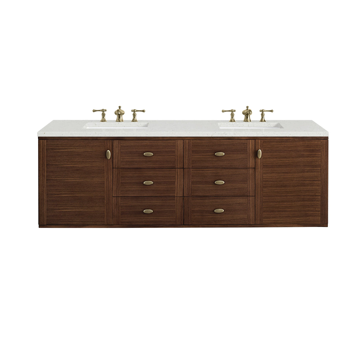 Amberly 72" Double Vanity, Mid-Century Walnut w/ 3 CM Lime Delight Top, view 2