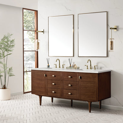 Amberly 72" Double Vanity, Mid-Century Walnut w/ 3 CM Lime Delight Top, view 7
