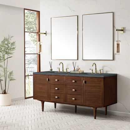 Amberly 72" Double Vanity, Mid-Century Walnut w/ 3 CM Parisien Bleu Top, view 7