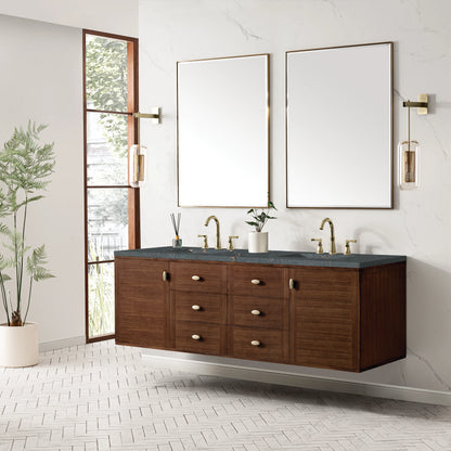Amberly 72" Double Vanity, Mid-Century Walnut w/ 3 CM Parisien Bleu Top, view 8