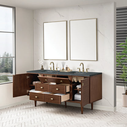Amberly 72" Double Vanity, Mid-Century Walnut w/ 3 CM Parisien Bleu Top, view 9