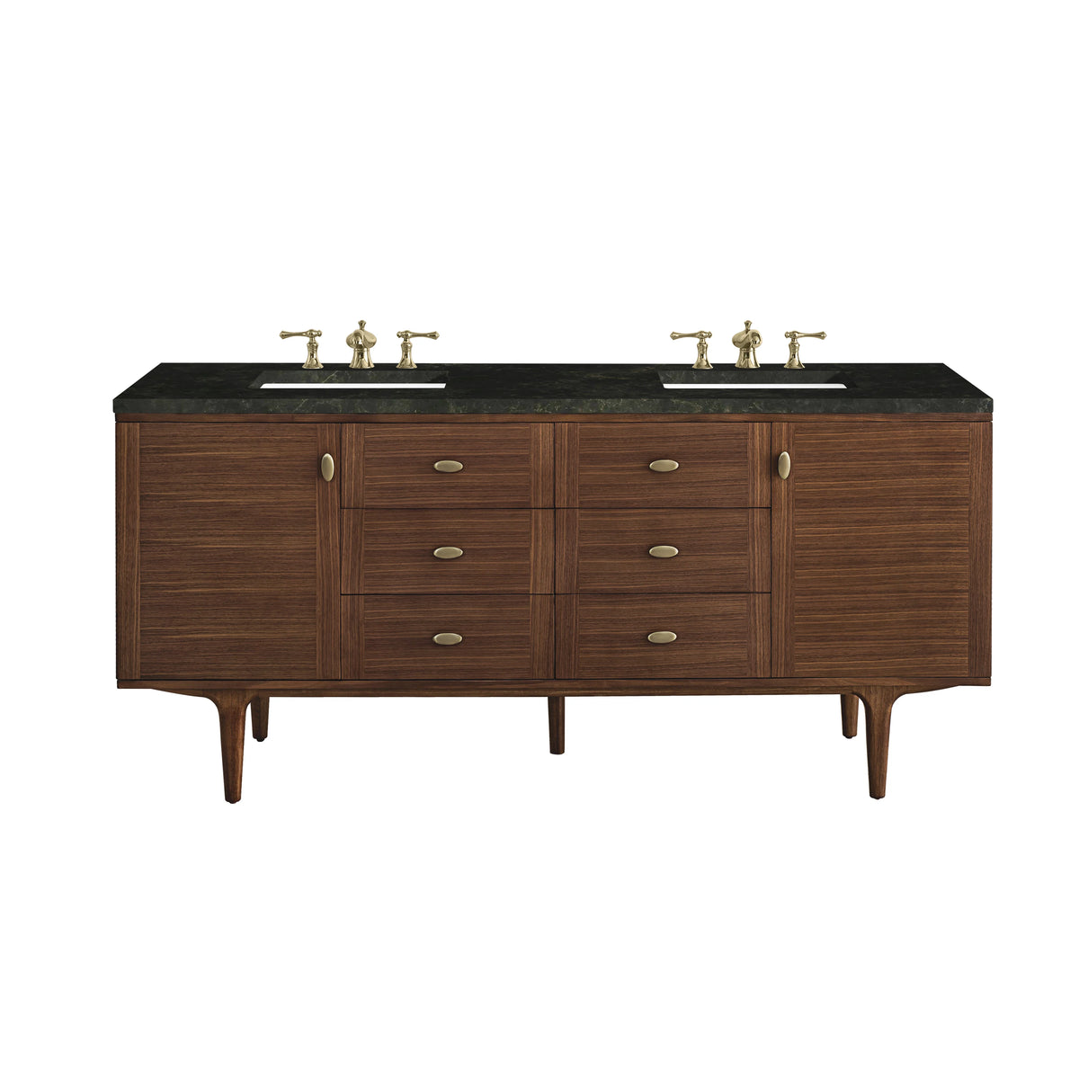 Amberly 72" Double Vanity, Mid-Century Walnut, w/ 3 CM Phantome Eclos Top