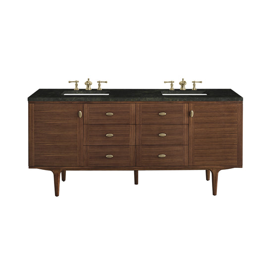 Amberly 72" Double Vanity, Mid-Century Walnut, w/ 3 CM Phantome Eclos Top