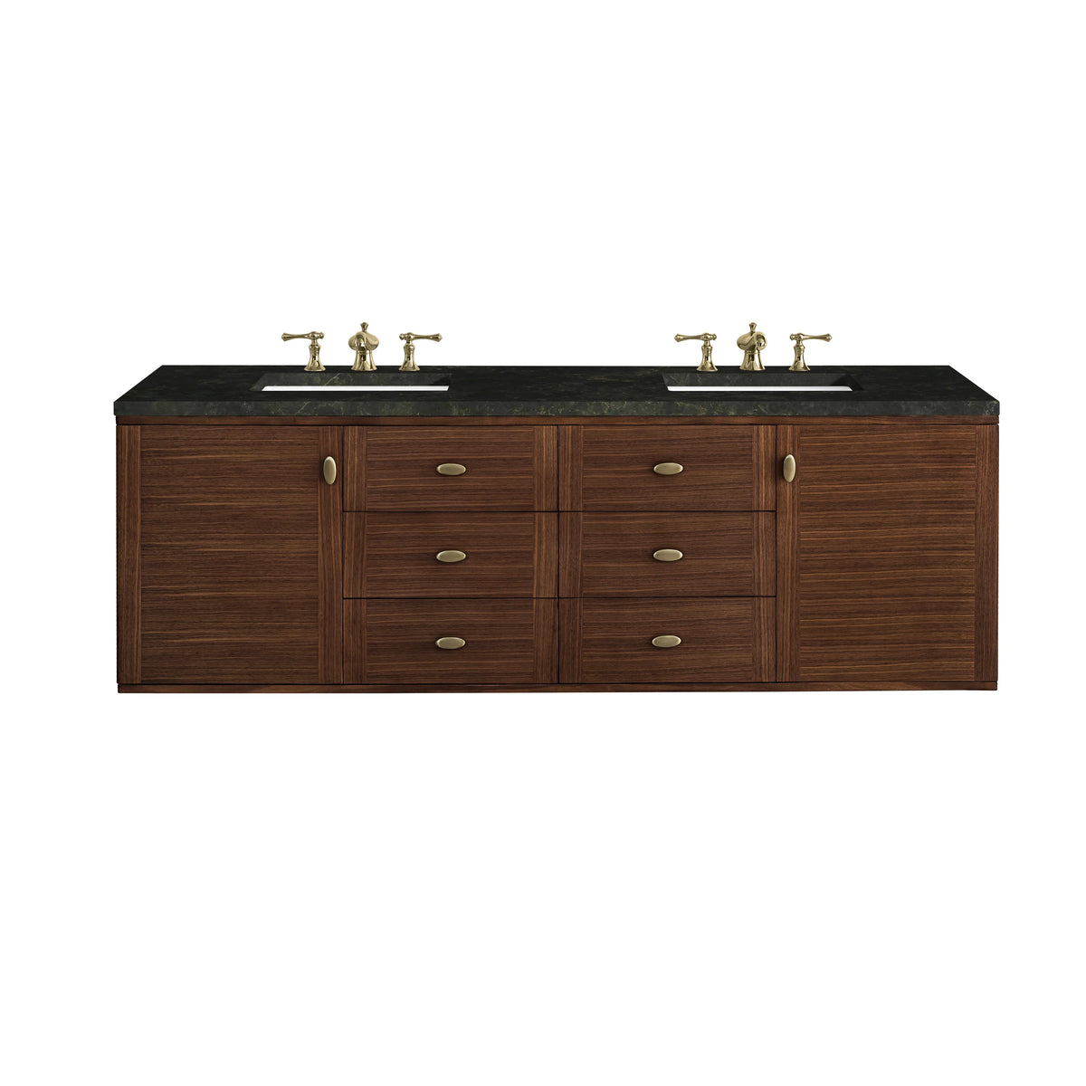 Amberly 72" Double Vanity, Mid-Century Walnut, w/ 3 CM Phantome Eclos Top, view 2