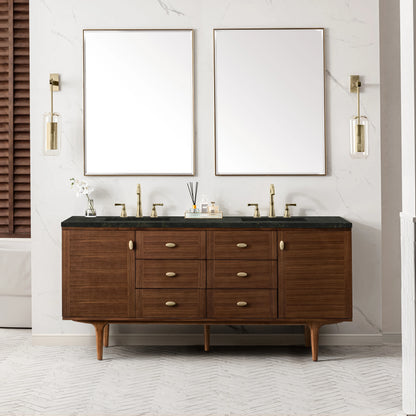 Amberly 72" Double Vanity, Mid-Century Walnut, w/ 3 CM Phantome Eclos Top, view 5
