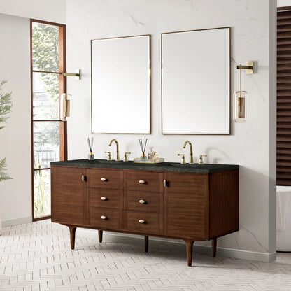 Amberly 72" Double Vanity, Mid-Century Walnut, w/ 3 CM Phantome Eclos Top, view 7