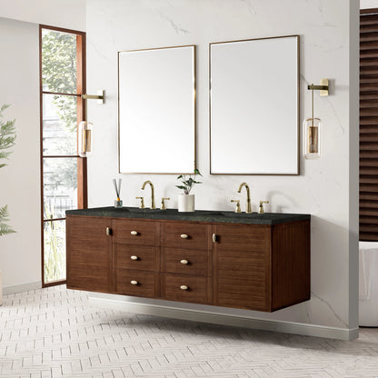 Amberly 72" Double Vanity, Mid-Century Walnut, w/ 3 CM Phantome Eclos Top, view 8