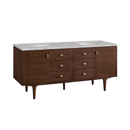 Amberly 72" Double Vanity, Mid-Century Walnut w/ 3 CM Victorian Silver Top, view 17