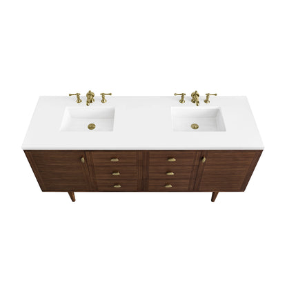 Amberly 72" Double Vanity, Mid-Century Walnut w/ 3 CM White Zeus Top, view 13