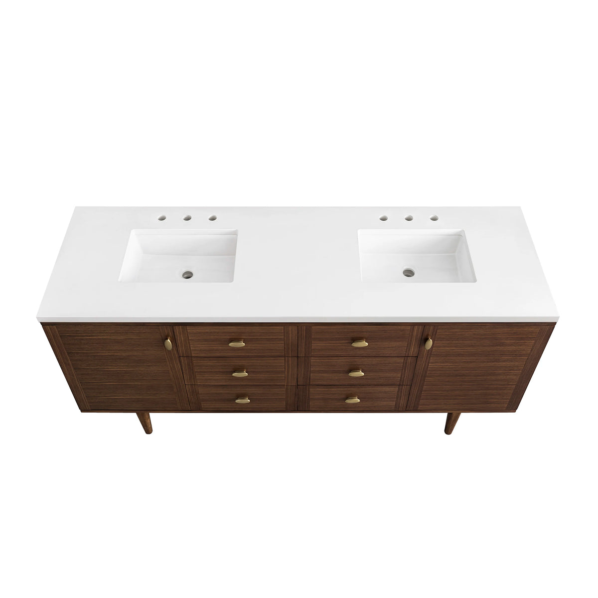 Amberly 72" Double Vanity, Mid-Century Walnut w/ 3 CM White Zeus Top, view 14