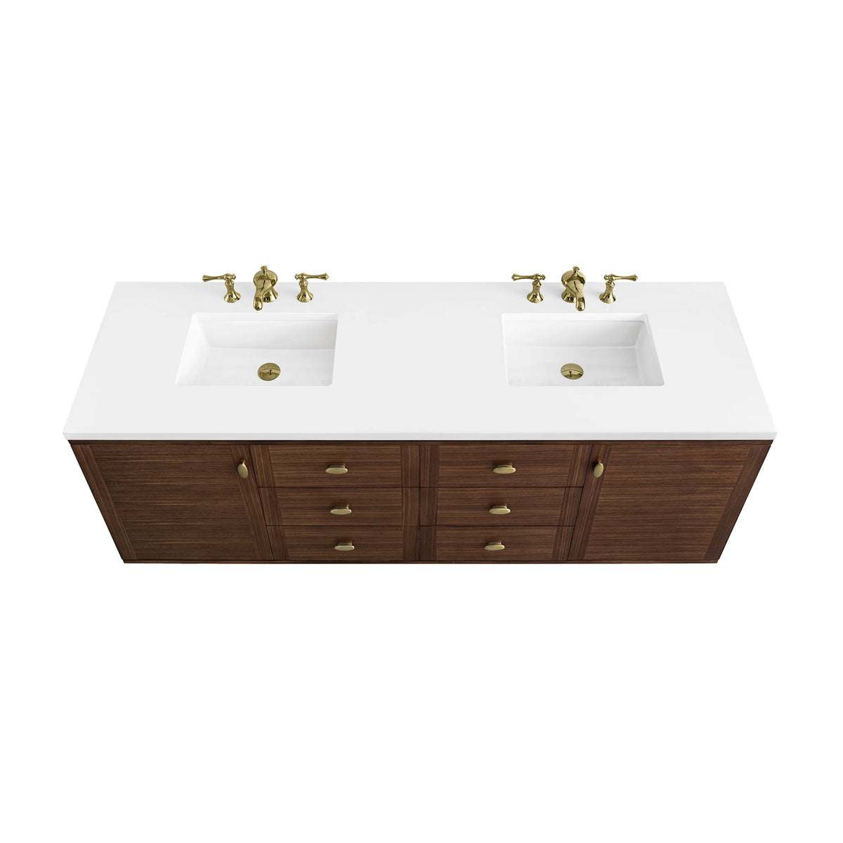 Amberly 72" Double Vanity, Mid-Century Walnut w/ 3 CM White Zeus Top, view 15