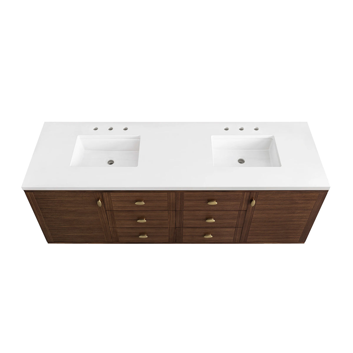 Amberly 72" Double Vanity, Mid-Century Walnut w/ 3 CM White Zeus Top, view 16