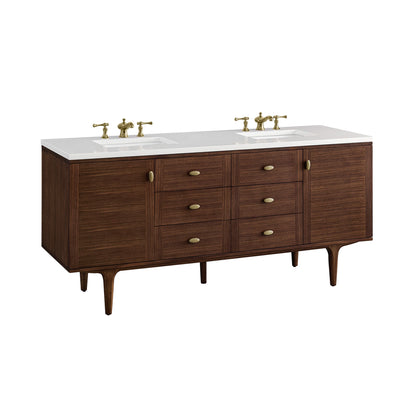Amberly 72" Double Vanity, Mid-Century Walnut w/ 3 CM White Zeus Top, view 23
