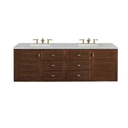 Amberly 72" Double Vanity, Mid-Century Walnut w/ 3 CM Eternal Jasmine Pearl Top w/FreePower Wireless Charger, view 2