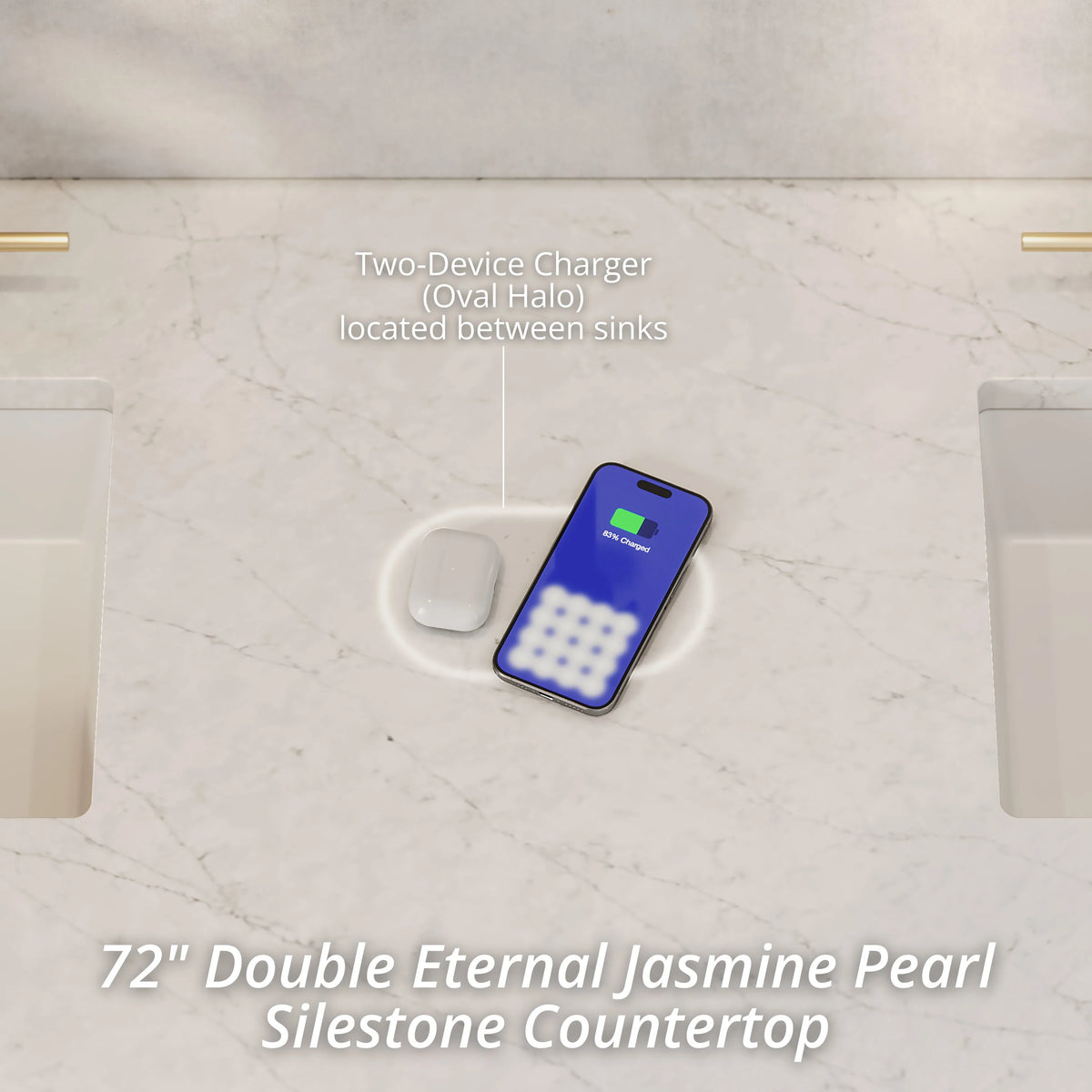 Amberly 72" Double Vanity, Mid-Century Walnut w/ 3 CM Eternal Jasmine Pearl Top w/FreePower Wireless Charger, view 4