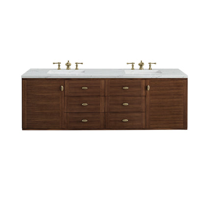 Amberly 72" Double Vanity, Mid-Century Walnut w/ 3 CM Ethereal Noctis Top w/FreePower Wireless Charger, view 2