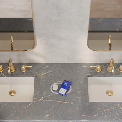 Amberly 72" Double Vanity, Mid-Century Walnut w/ 3 CM Parisien Bleu Top w/FreePower Wireless Charger, view 3