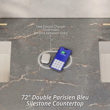 Amberly 72" Double Vanity, Mid-Century Walnut w/ 3 CM Parisien Bleu Top w/FreePower Wireless Charger, view 4