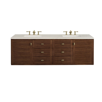 Amberly 72" Double Vanity, Mid-Century Walnut, w/ 3 CM Siberian Silestone Top w/FreePower Wireless Charger, view 2