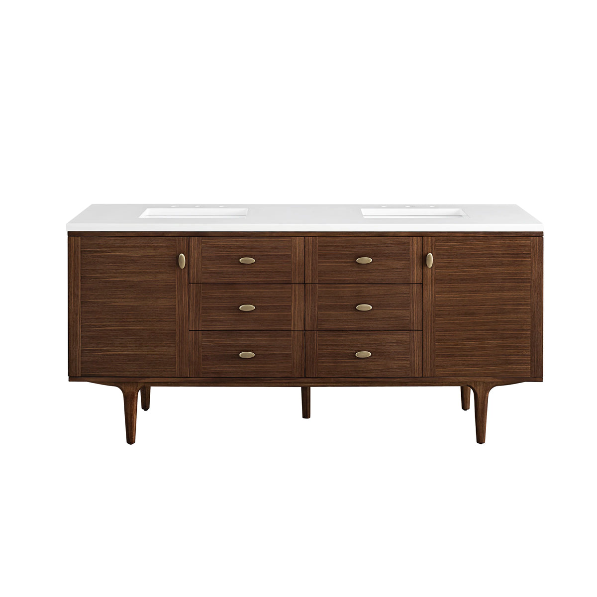 Amberly 72" Double Vanity, Mid-Century Walnut w/ 3 CM White Zeus Top, view 2