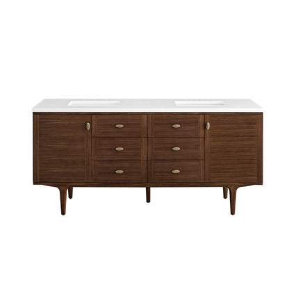Amberly 72" Double Vanity, Mid-Century Walnut w/ 3 CM White Zeus Top, view 2