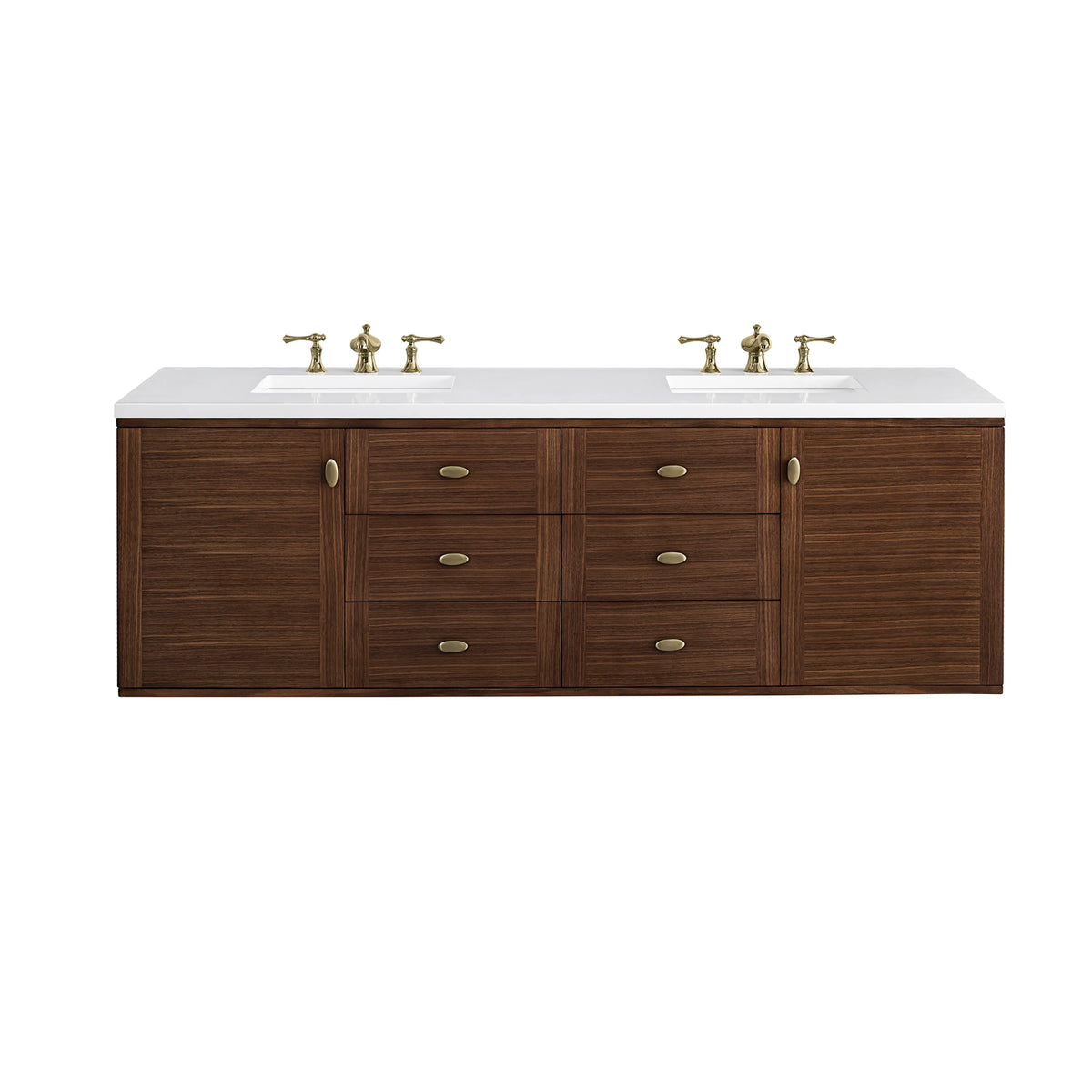 Amberly 72" Double Vanity, Mid-Century Walnut w/ 3 CM White Zeus Top, view 3