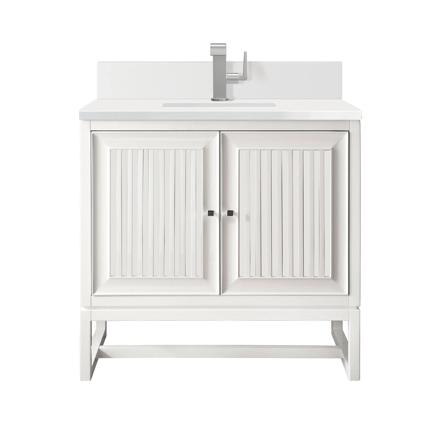 Renovate for Less Atlanta Athens 30" Single Vanity, Glossy White w/ Single Hole 3 CM White Zeus Silestone Top & Backsplash