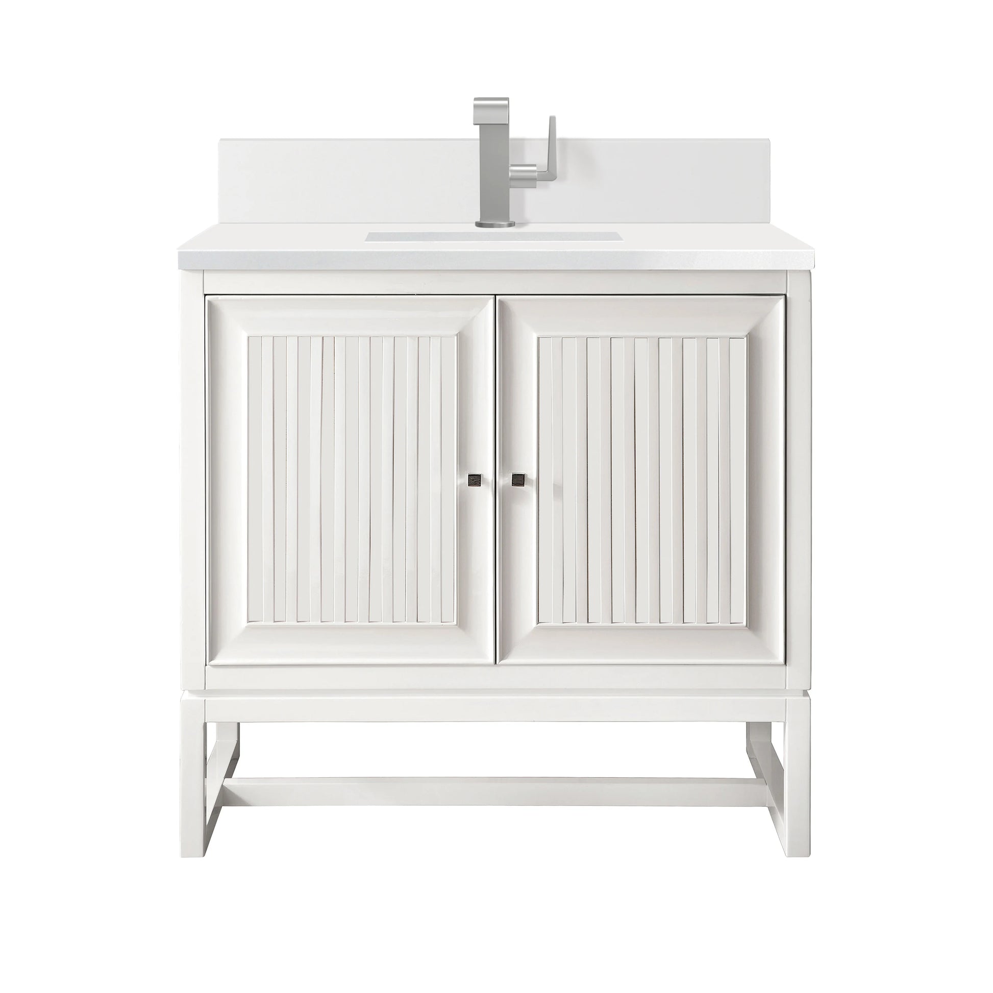 Renovate for Less Atlanta Athens 30" Single Vanity, Glossy White w/ Single Hole 3 CM White Zeus Silestone Top & Backsplash