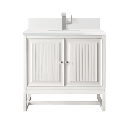 Renovate for Less Atlanta Athens 30" Single Vanity, Glossy White w/ Single Hole 3 CM White Zeus Silestone Top & Backsplash