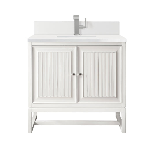 Renovate for Less Atlanta Athens 30" Single Vanity, Glossy White w/ Single Hole 3 CM White Zeus Silestone Top & Backsplash