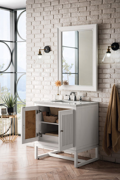 Renovate for Less Atlanta Athens 30" Single Vanity, Glossy White w/ 3 CM Carrara White Top, view 5