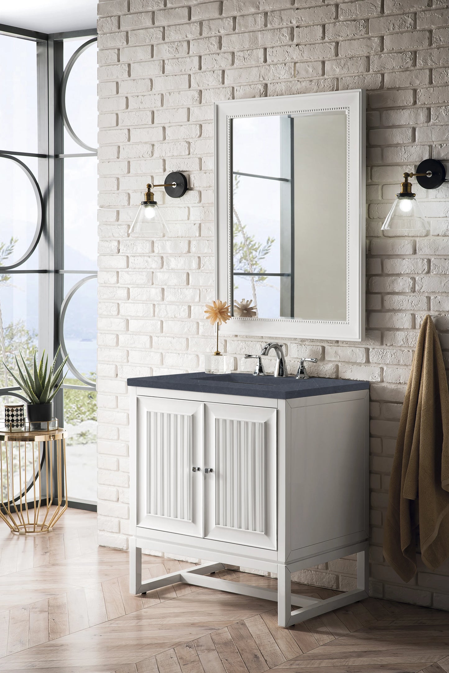 Renovate for Less Atlanta Athens 30" Single Vanity, Glossy White w/ 3 CM Charcoal Soapstone Silestone Top, view 5