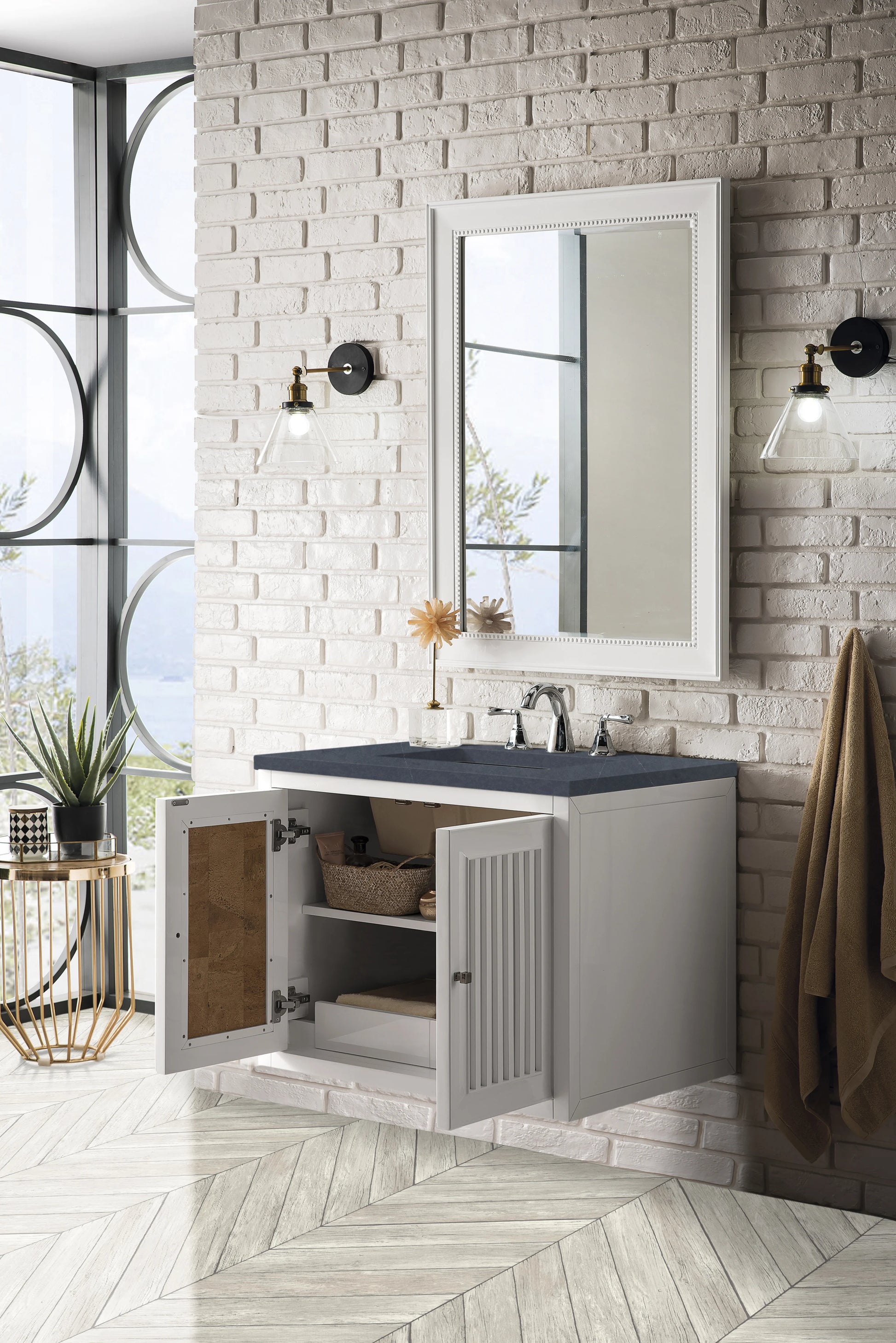 Renovate for Less Atlanta Athens 30" Single Vanity, Glossy White w/ 3 CM Charcoal Soapstone Silestone Top, view 9