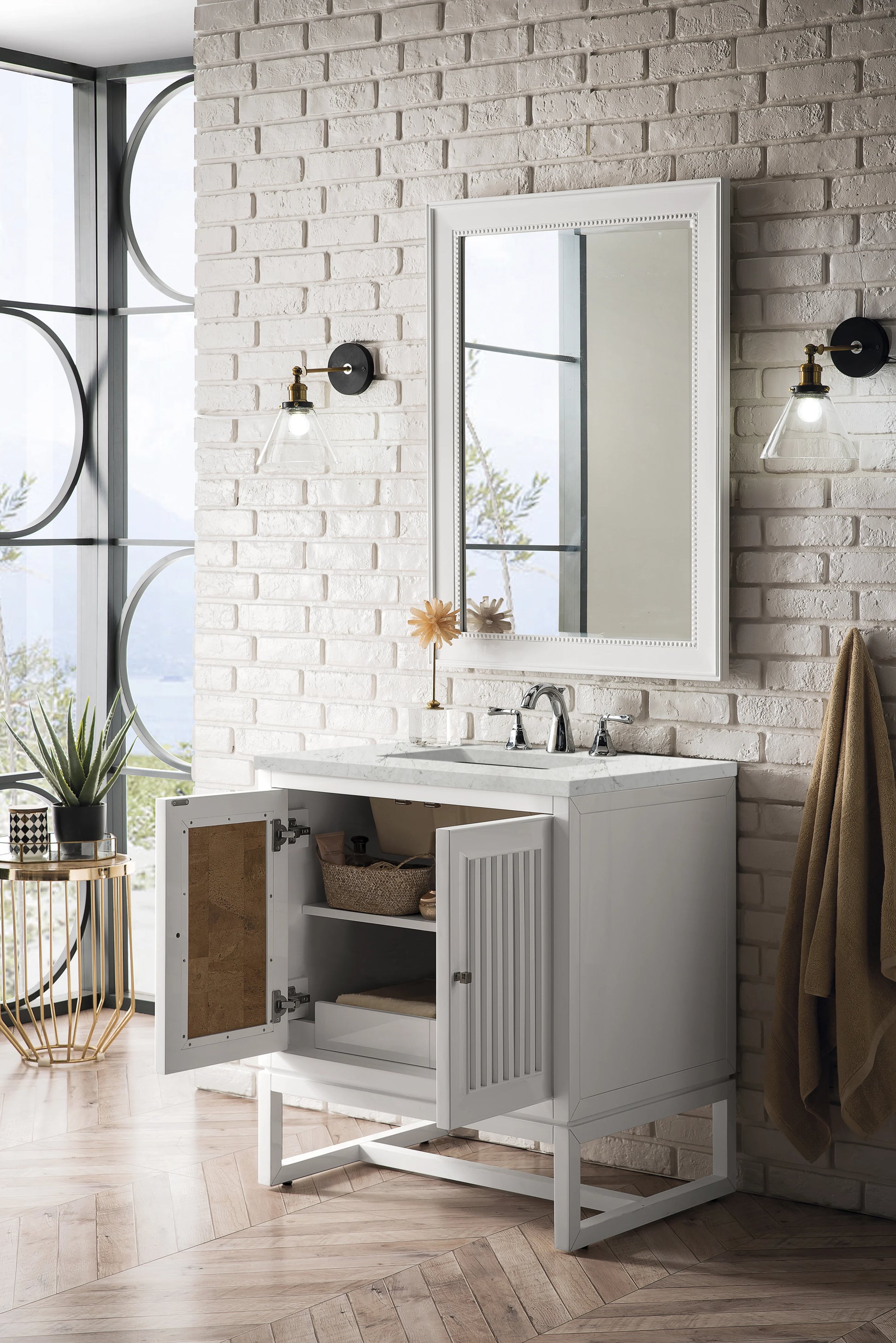 Renovate for Less Atlanta Athens 30" Single Vanity, Glossy White w/ 3 CM Eternal Jasmine Pearl Silestone Top, view 6