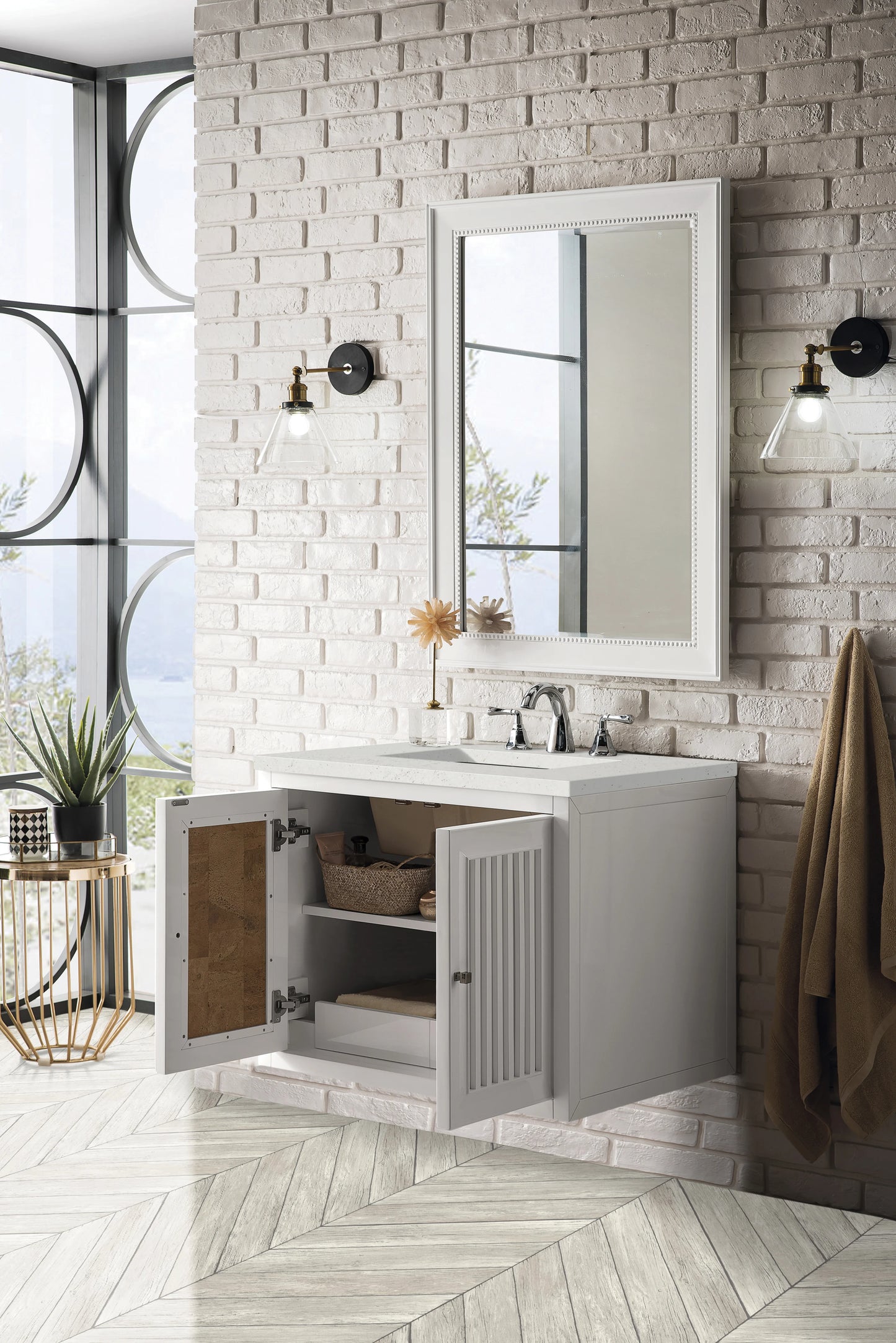 Renovate for Less Atlanta Athens 30" Single Vanity, Glossy White w/ 3 CM Lime Delight Silestone Top, view 7
