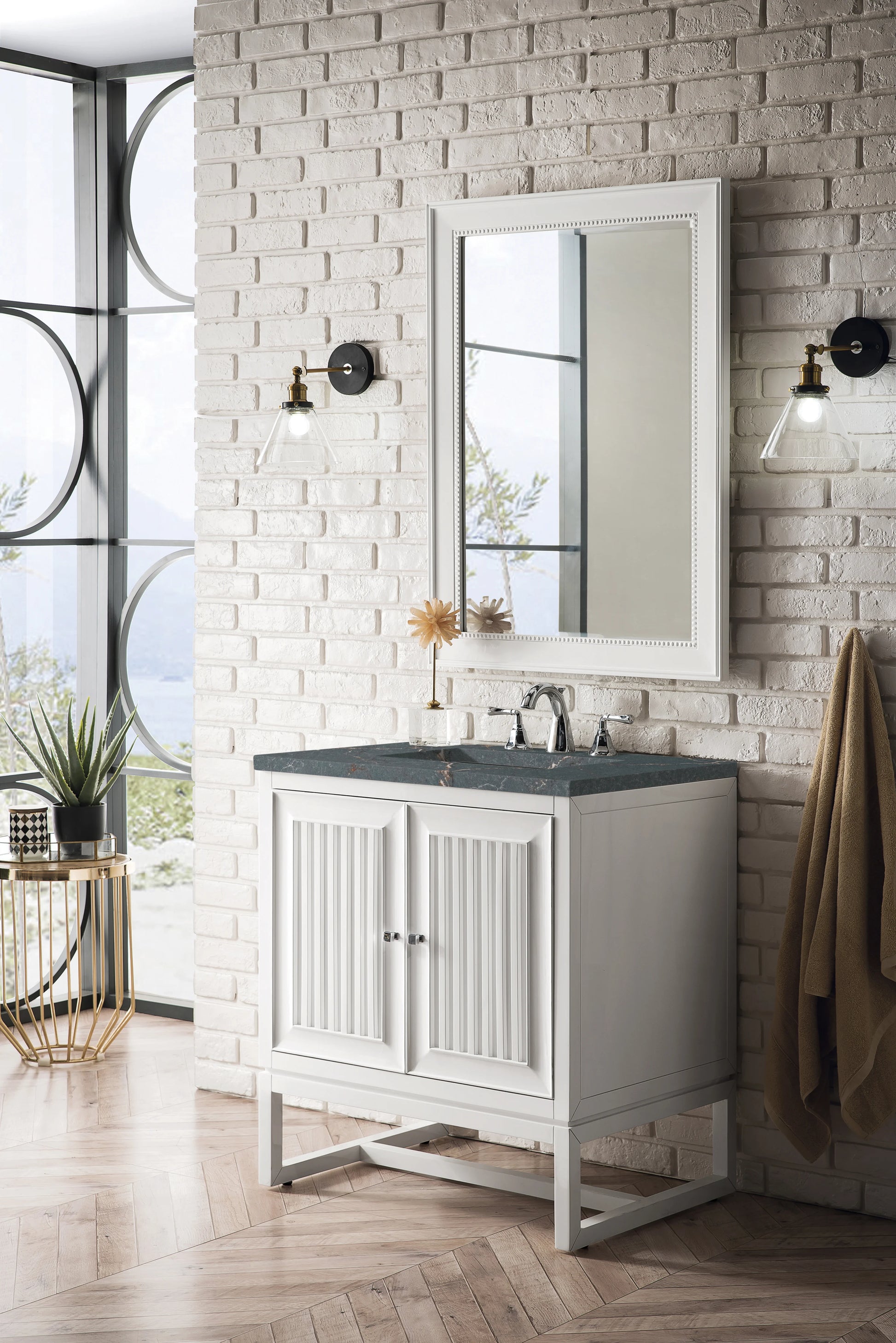 Renovate for Less Atlanta Athens 30" Single Vanity, Glossy White w/ 3 CM Parisien Bleu Silestone Top, view 4