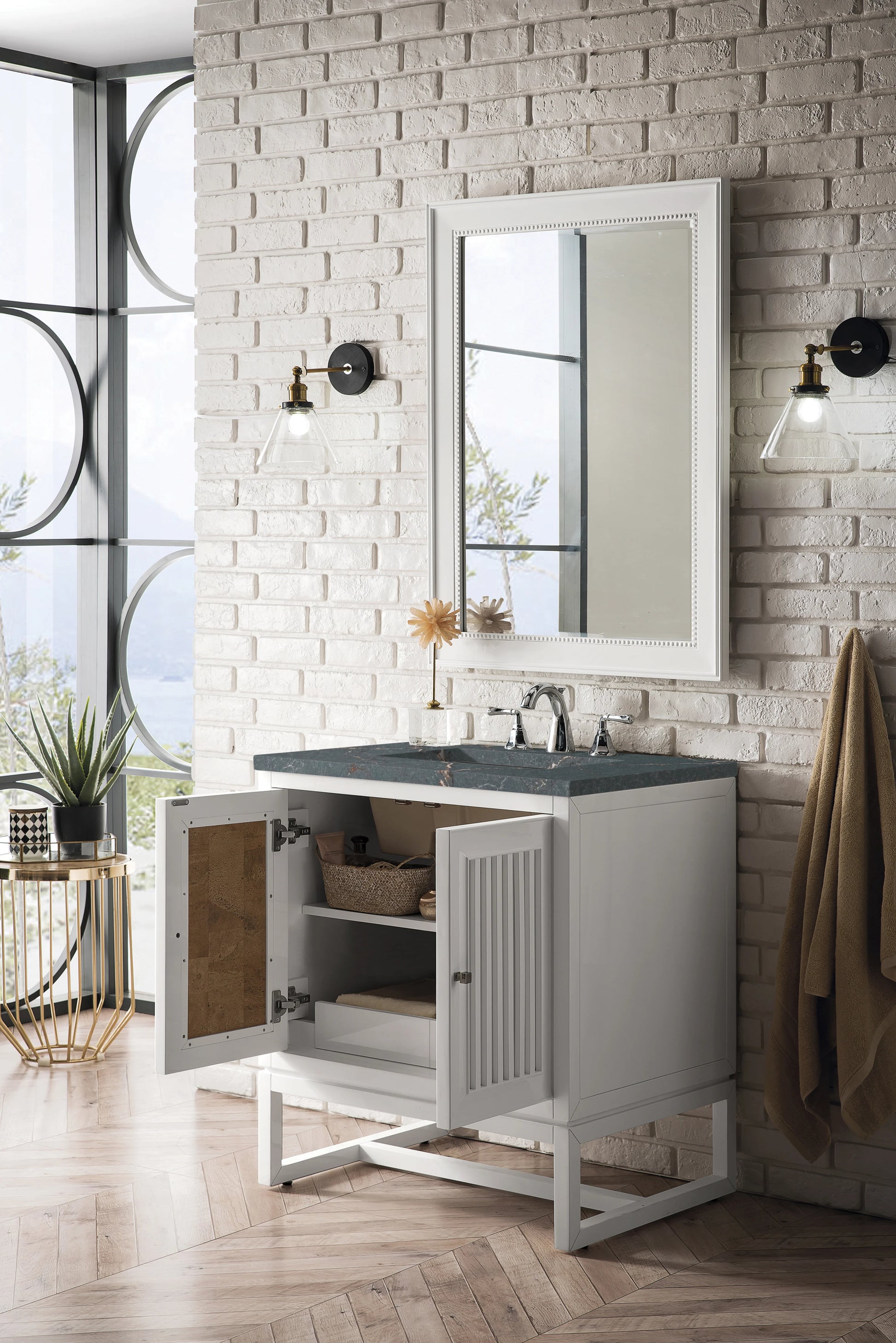 Renovate for Less Atlanta Athens 30" Single Vanity, Glossy White w/ 3 CM Parisien Bleu Silestone Top, view 6