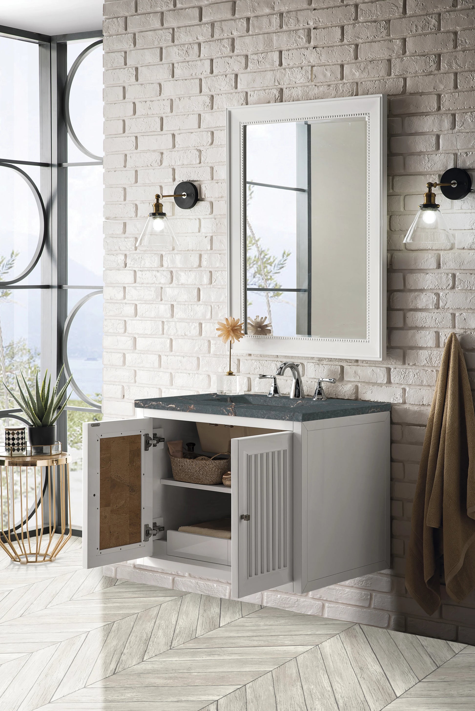 Renovate for Less Atlanta Athens 30" Single Vanity, Glossy White w/ 3 CM Parisien Bleu Silestone Top, view 7