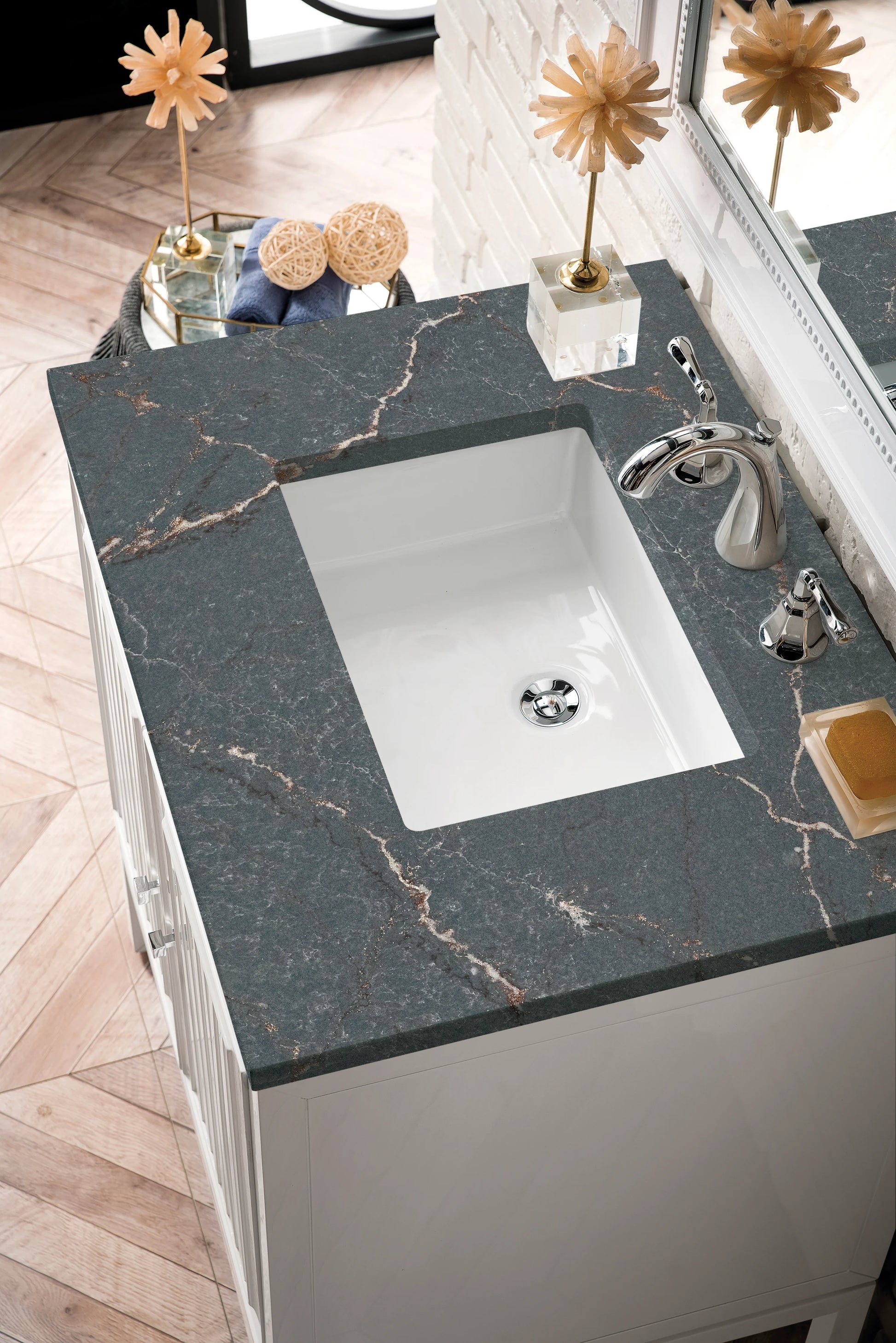 Renovate for Less Atlanta Athens 30" Single Vanity, Glossy White w/ 3 CM Parisien Bleu Silestone Top, view 8