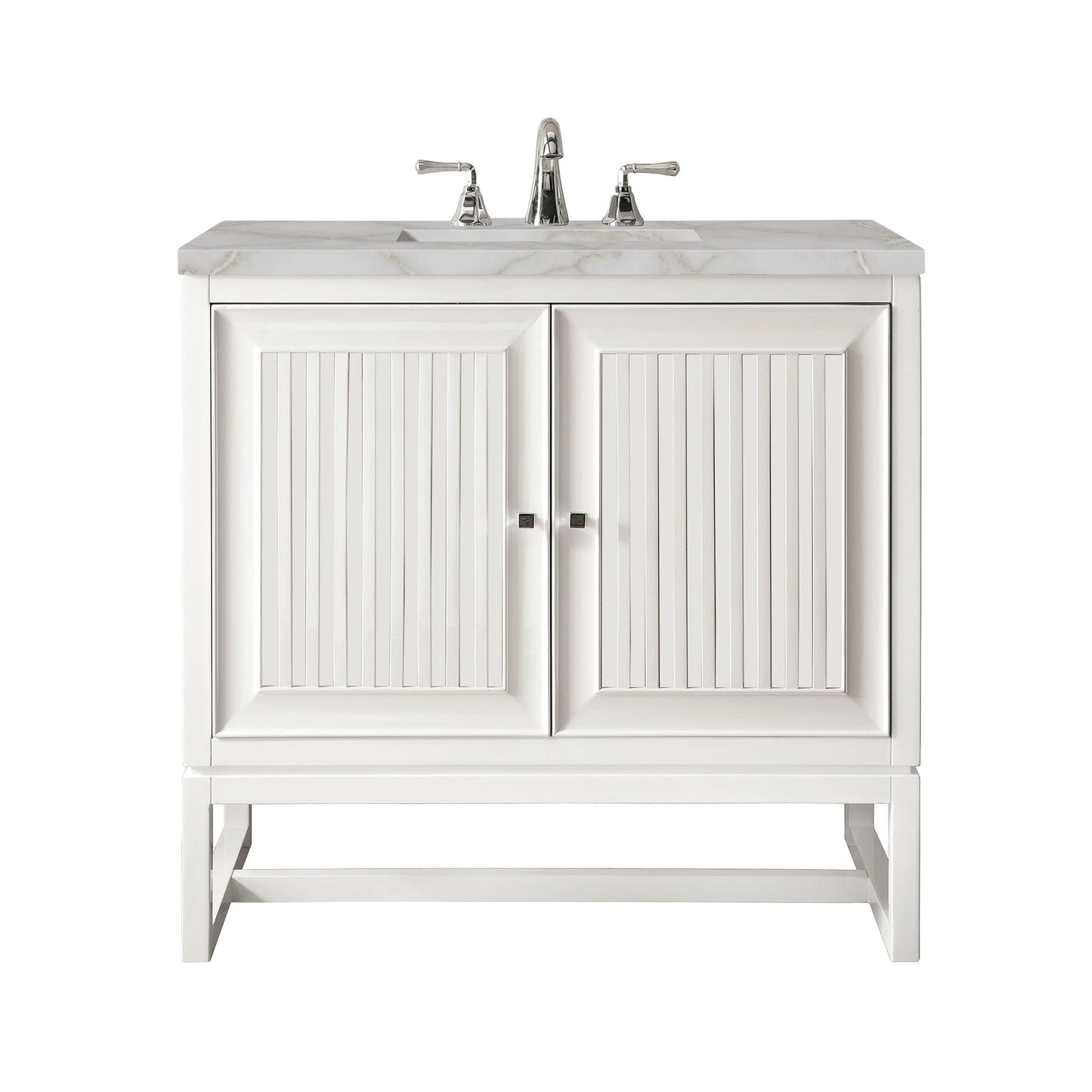 Renovate for Less Atlanta Athens 30" Single Vanity, Glossy White w/ 3 CM Victorian Silver Silestone Top