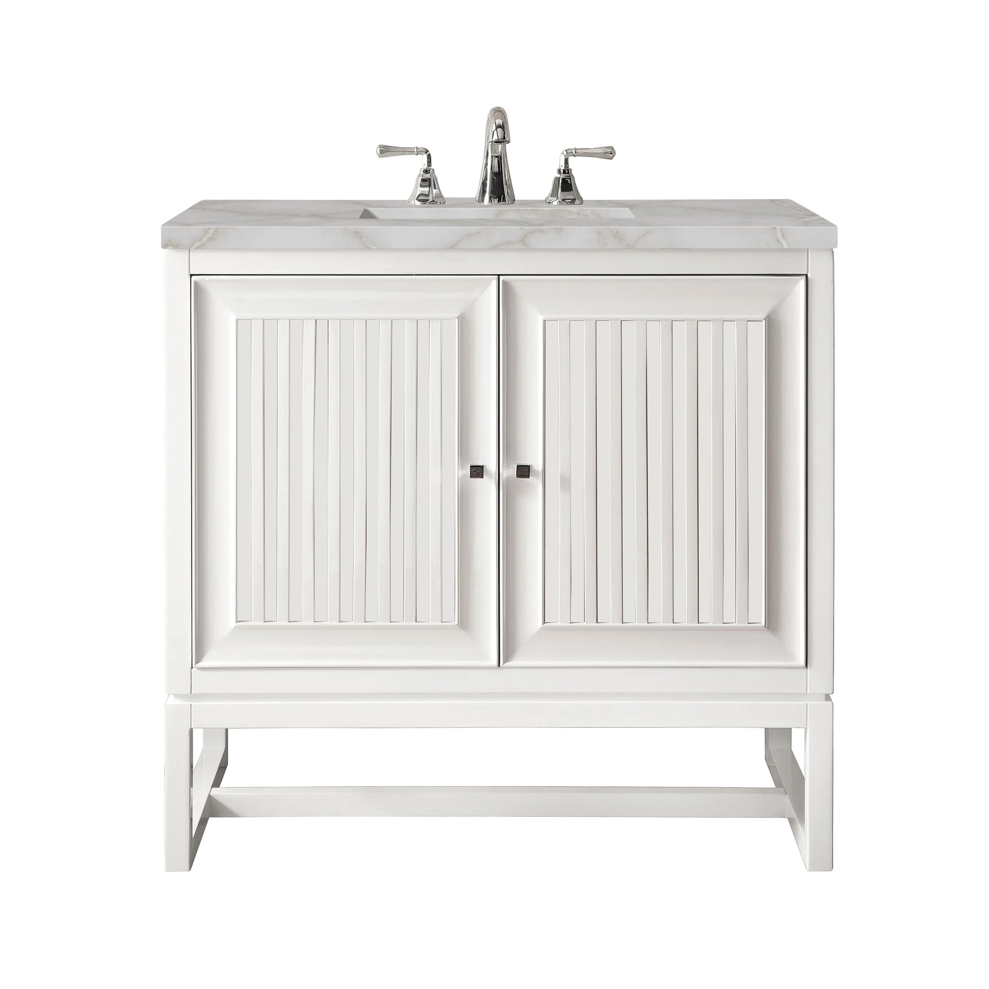 Renovate for Less Atlanta Athens 30" Single Vanity, Glossy White w/ 3 CM Victorian Silver Silestone Top
