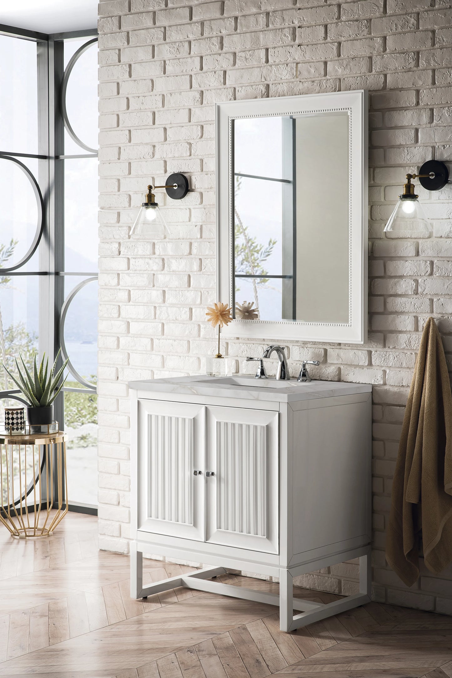 Renovate for Less Atlanta Athens 30" Single Vanity, Glossy White w/ 3 CM Victorian Silver Silestone Top, view 4