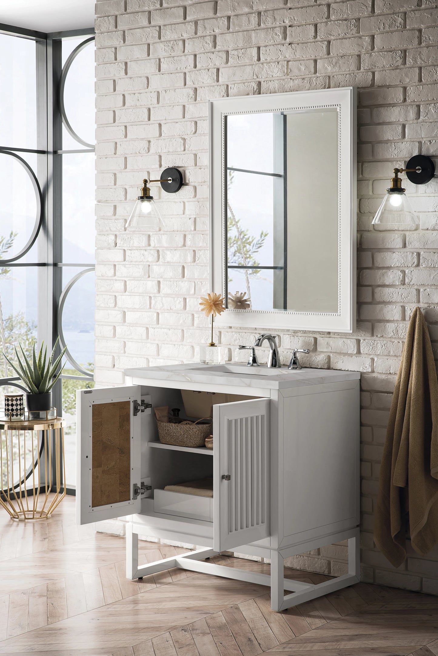 Renovate for Less Atlanta Athens 30" Single Vanity, Glossy White w/ 3 CM Victorian Silver Silestone Top, view 6