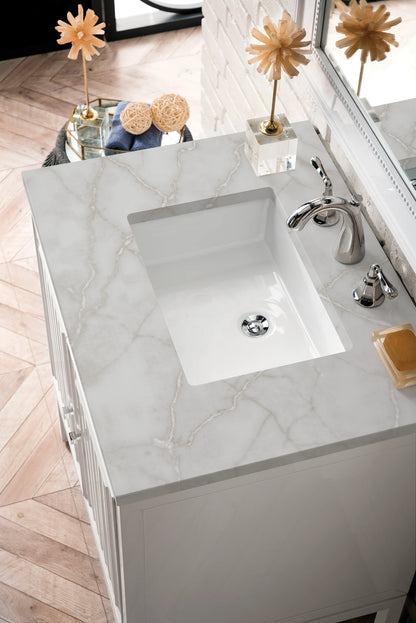Renovate for Less Atlanta Athens 30" Single Vanity, Glossy White w/ 3 CM Victorian Silver Silestone Top, view 8