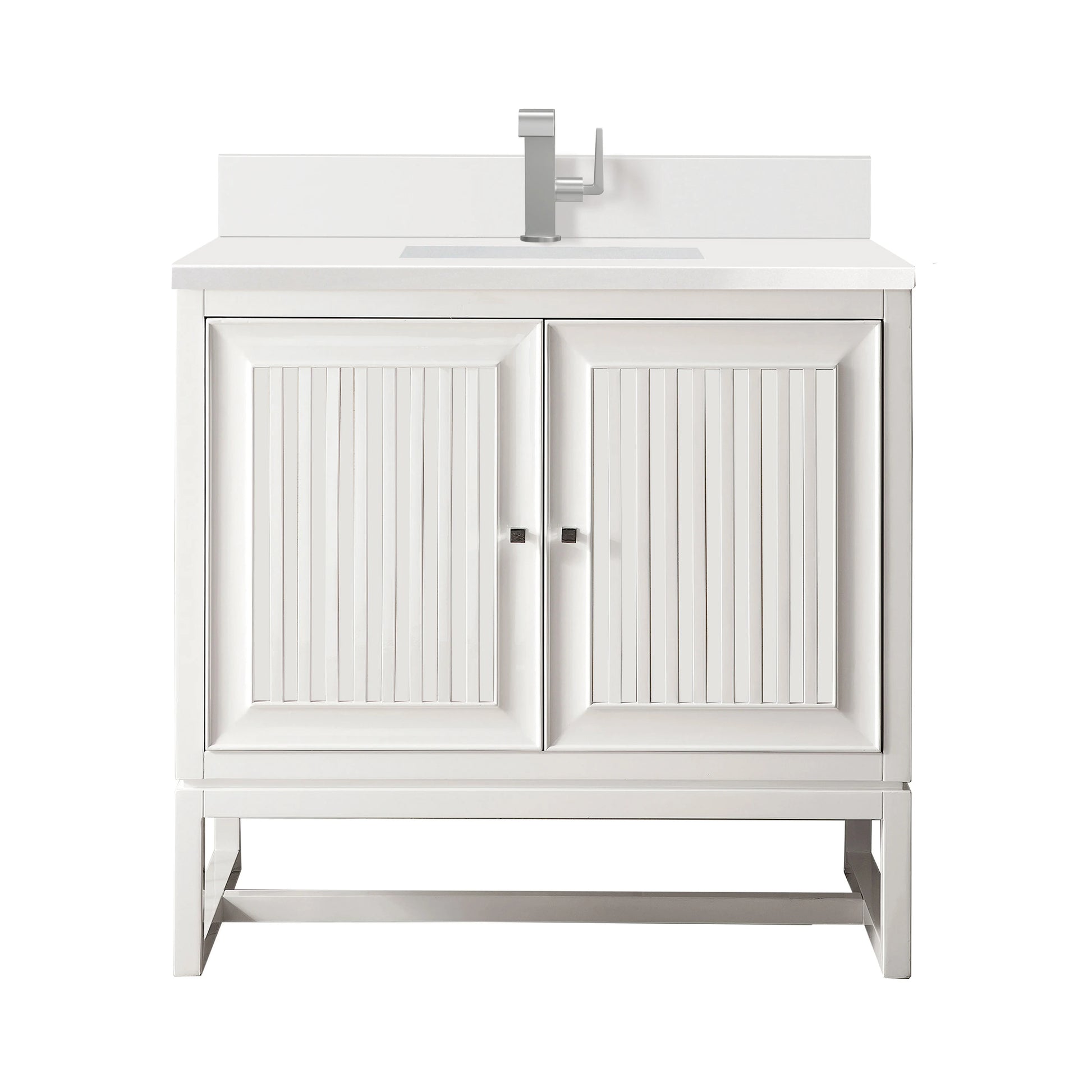 Renovate for Less Atlanta Athens 36" Single Vanity, Glossy White w/ Single Hole 3 CM White Zeus Silestone Top & Backsplash