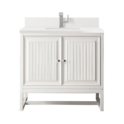 Renovate for Less Atlanta Athens 36" Single Vanity, Glossy White w/ Single Hole 3 CM White Zeus Silestone Top & Backsplash