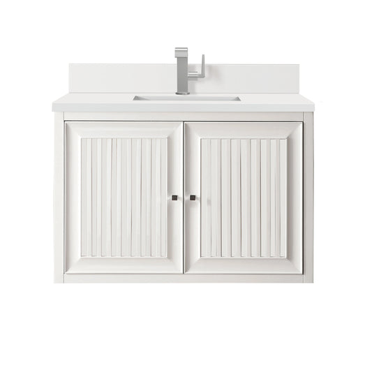 Renovate for Less Atlanta Athens 36" Single Vanity, Glossy White w/ Single Hole 3 CM White Zeus Silestone Top & Backsplash, view 2